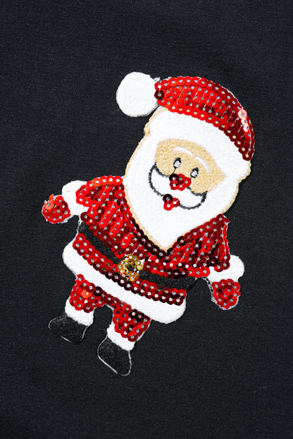 Black Sequin Christmas Holiday Graphic Crewneck T Shirt