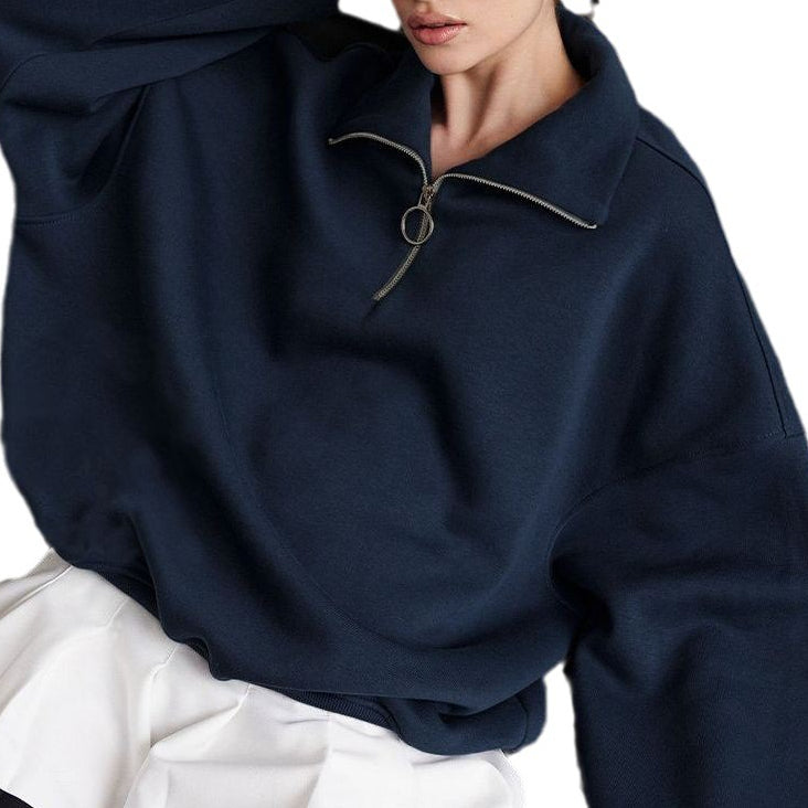Women's Oversized Half Zip Collared Sweatshirt