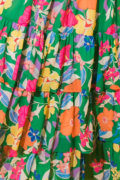 Easter Floral Square Neck Ruffle Strap Maxi Dress