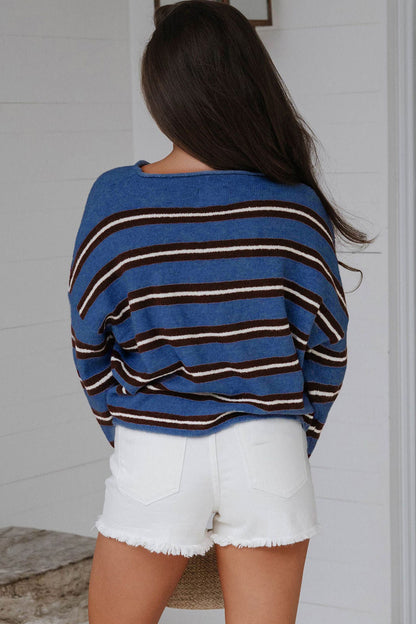 Pink Stripe Striped Drop Shoulder Button Cardigan