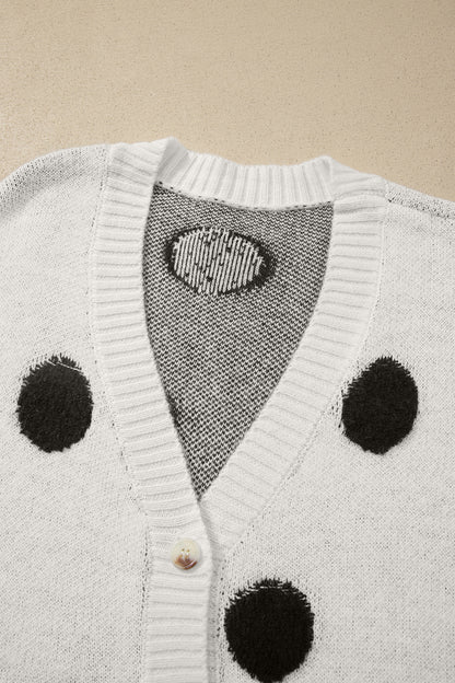 Polka Dot Oversized V Neck Knit Cardigan Sweater