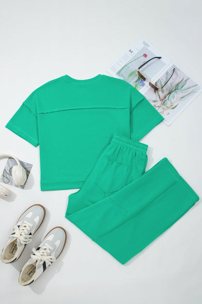 Boxy Tee and Wide Leg Pants Lounge Set Casual Outfit