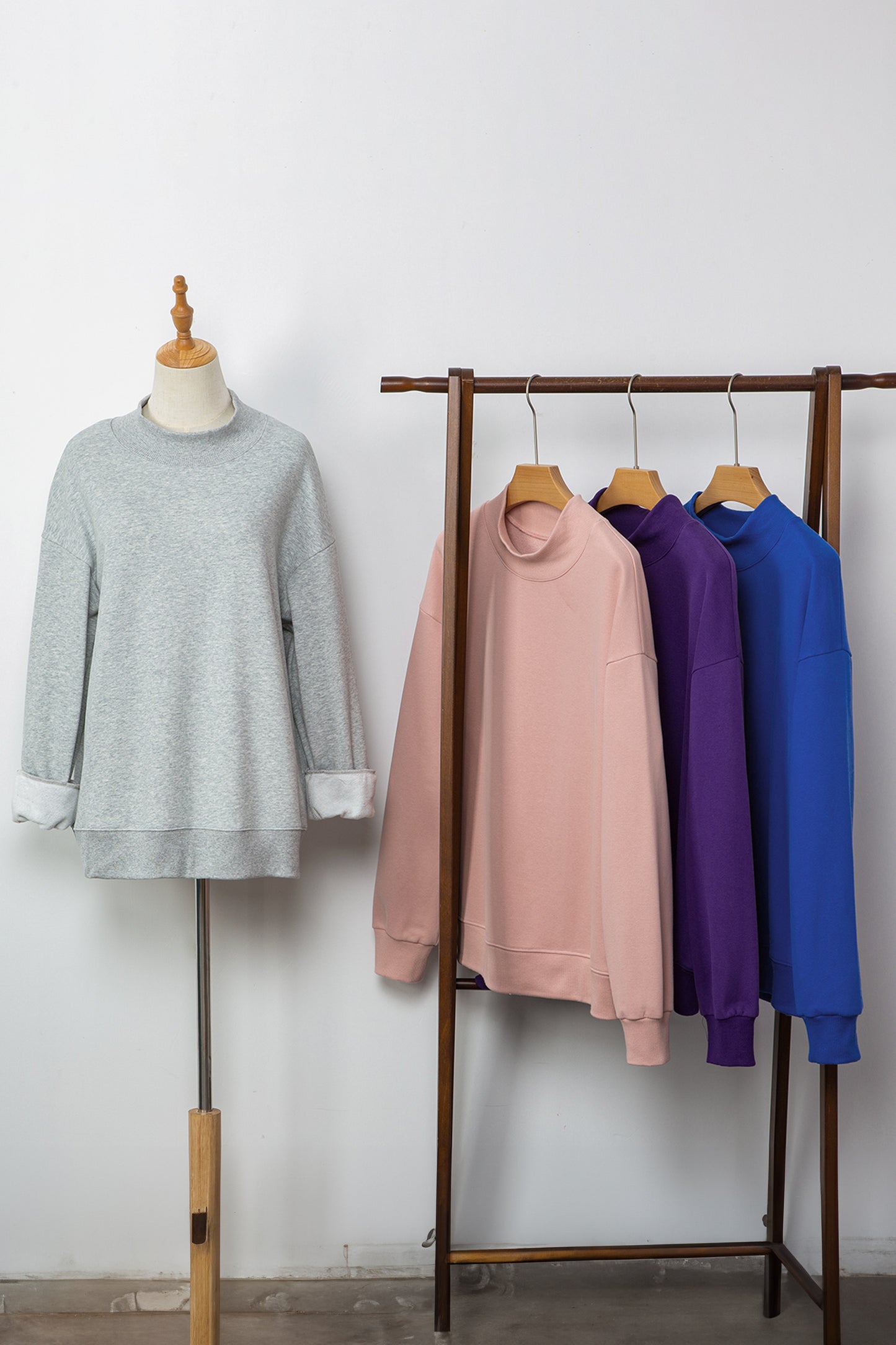 Oversized Mock Neck Sweatshirt Drop Shoulder Pullover