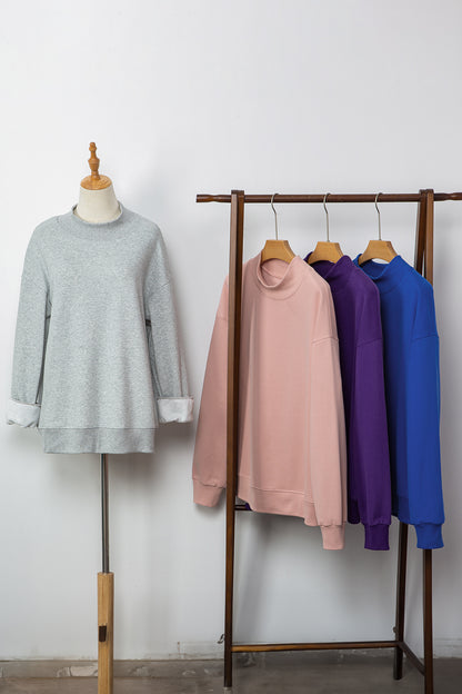 Oversized Mock Neck Sweatshirt Drop Shoulder Pullover