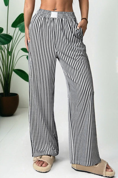 Stripe Elastic Waist Wide Leg Lounge Pants