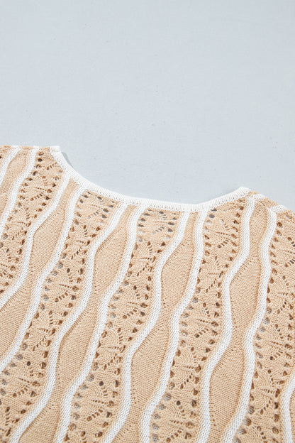 Women's Wavy Stripe Open Knit Pullover Sweater