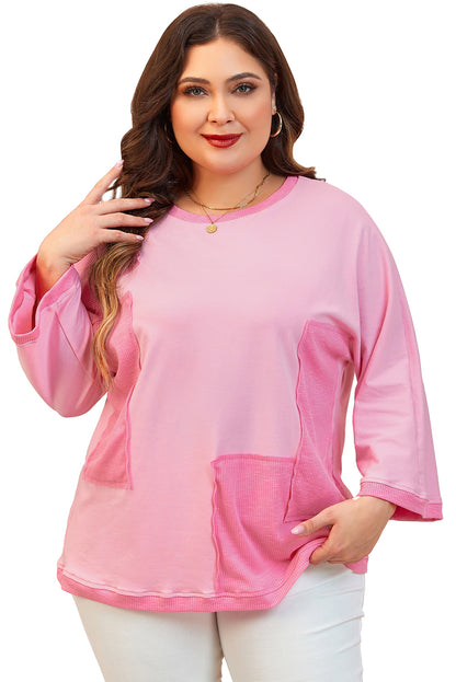 Bonbon Oversized Patched High Low Bracelet Sleeve Plus Size T Shirt