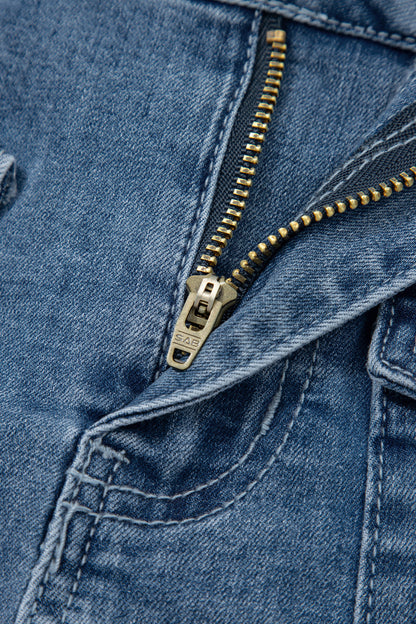 High Waist Flap Pocket Denim Shorts