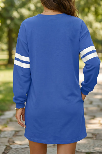 Customizable Varsity Stripe Sleeve Sweatshirt Dress Game Day