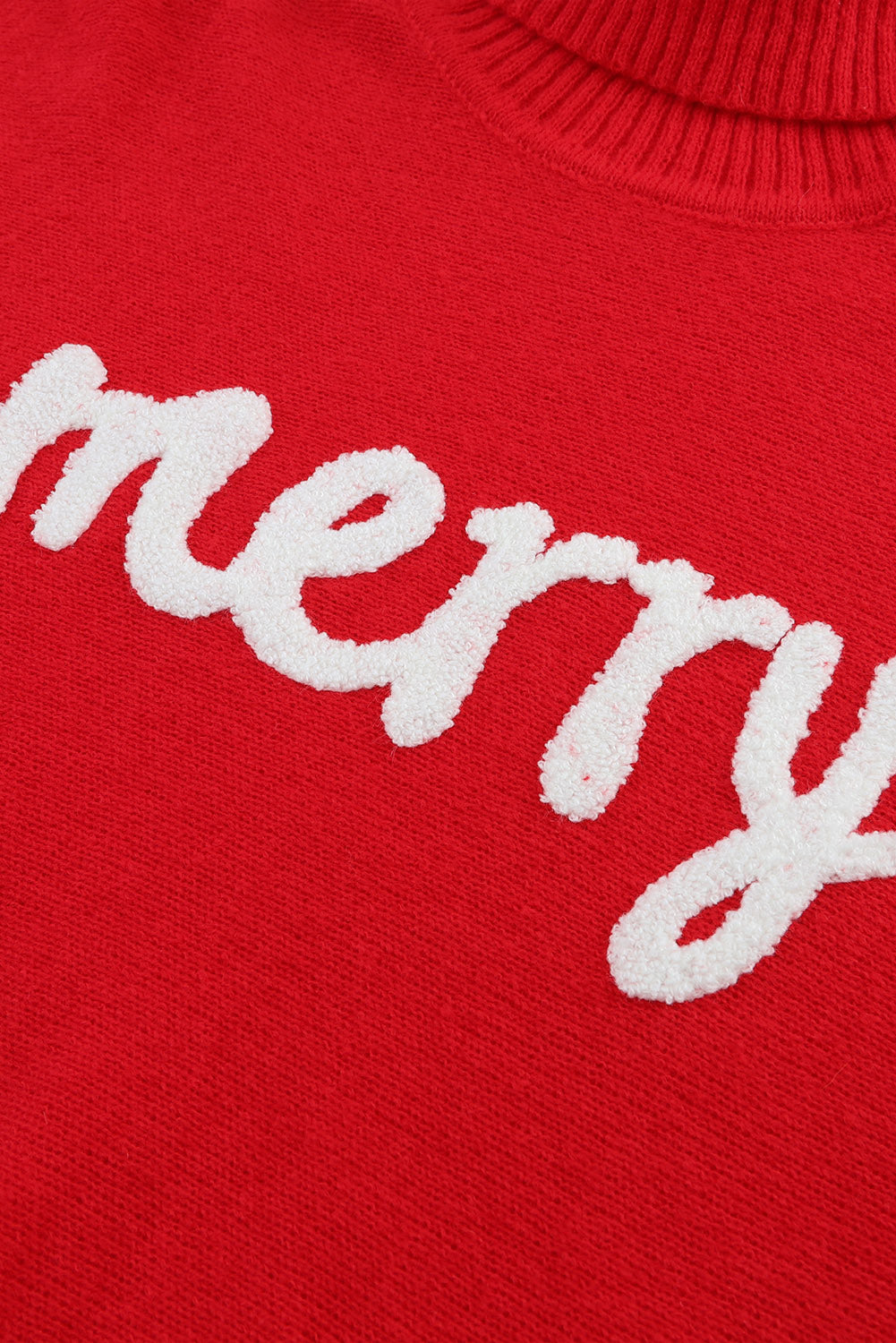 Women's Merry Letter Embroidered High Neck Sweater