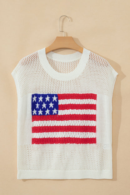 American Flag Knit Sweater Vest Patriotic Summer Top