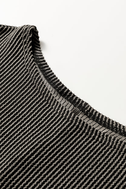 Carbon Grey Twisted Ribbed Dolman Long Sleeve Top