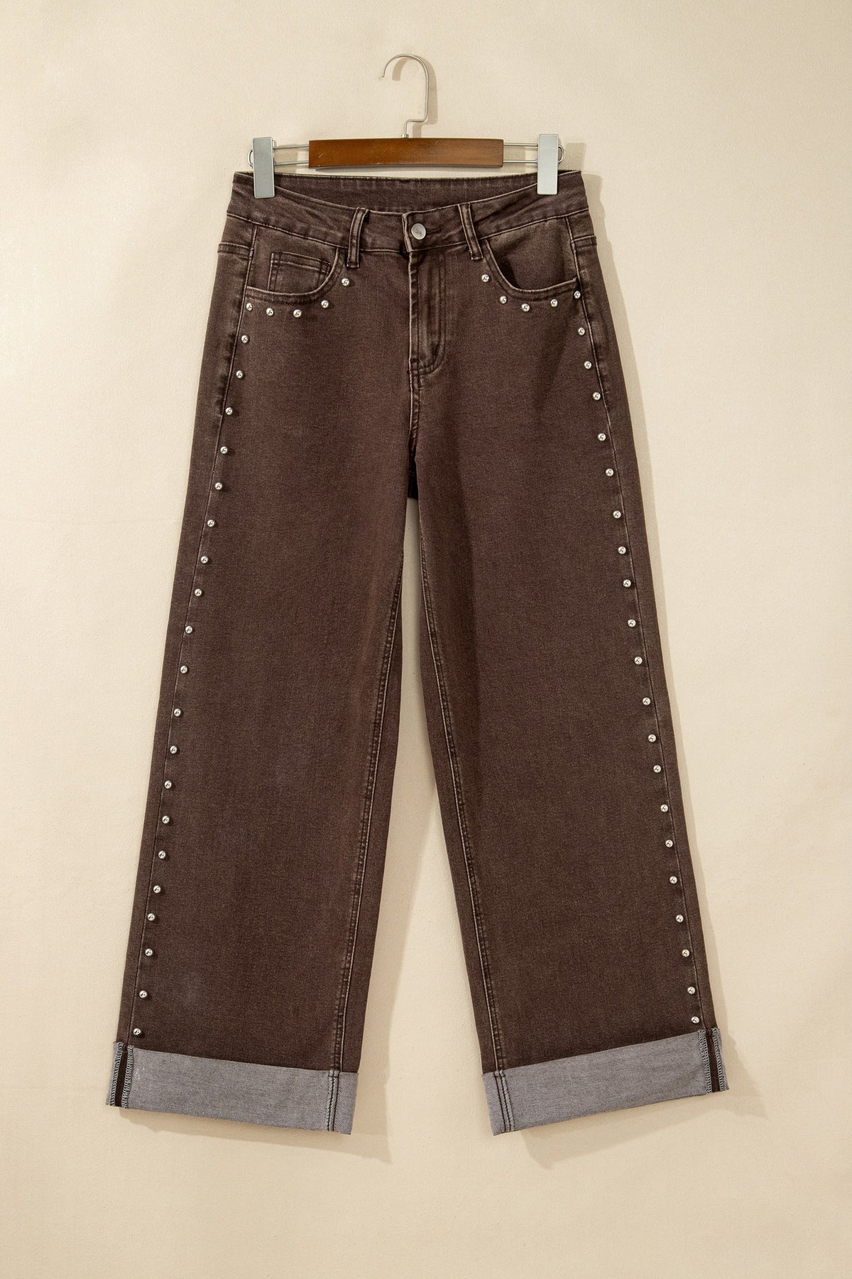 Black Studded Detail Straight Leg Casual Loose Jeans