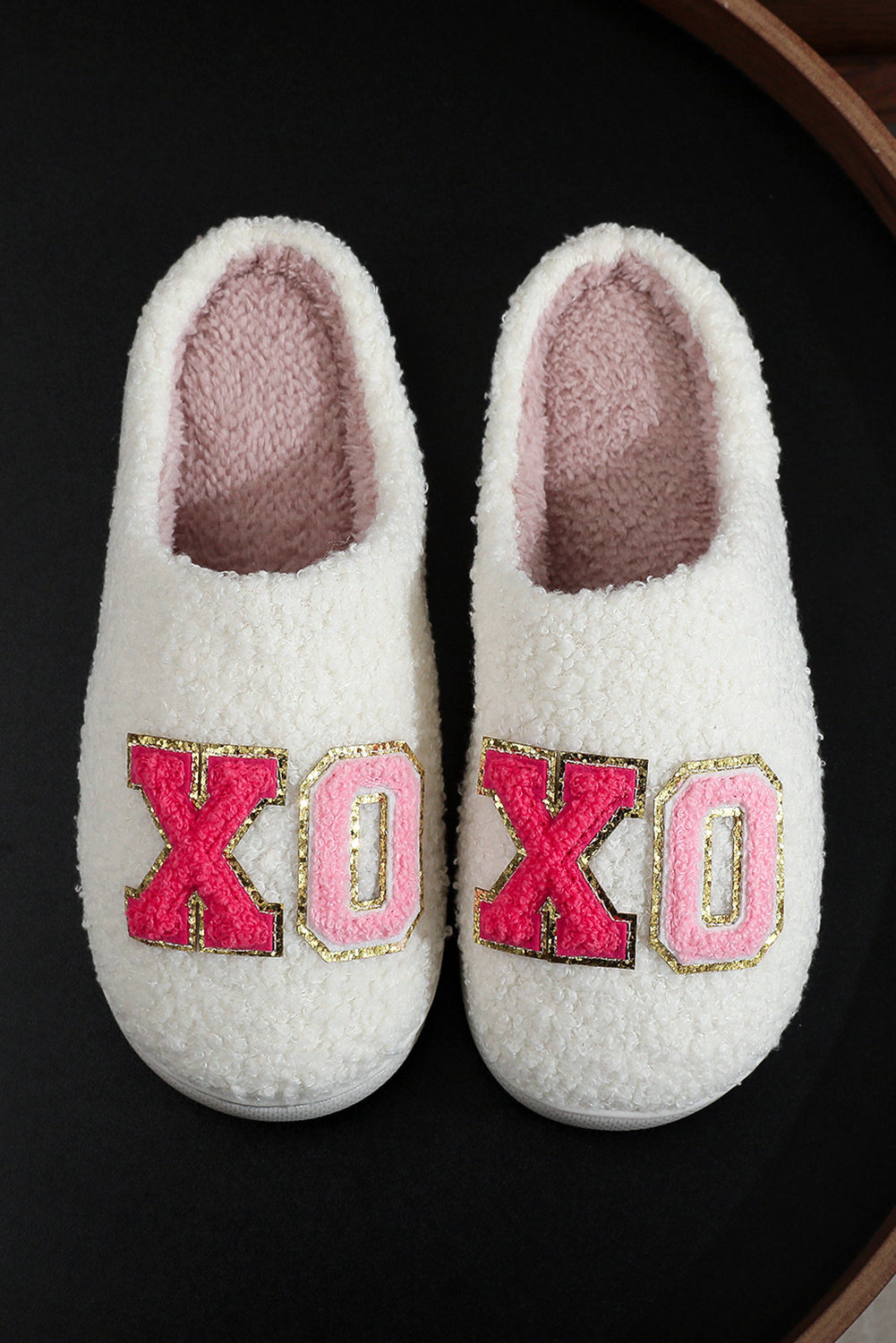 Pink XOXO Plush Slippers Warm Fuzzy Valentines House Shoes Women