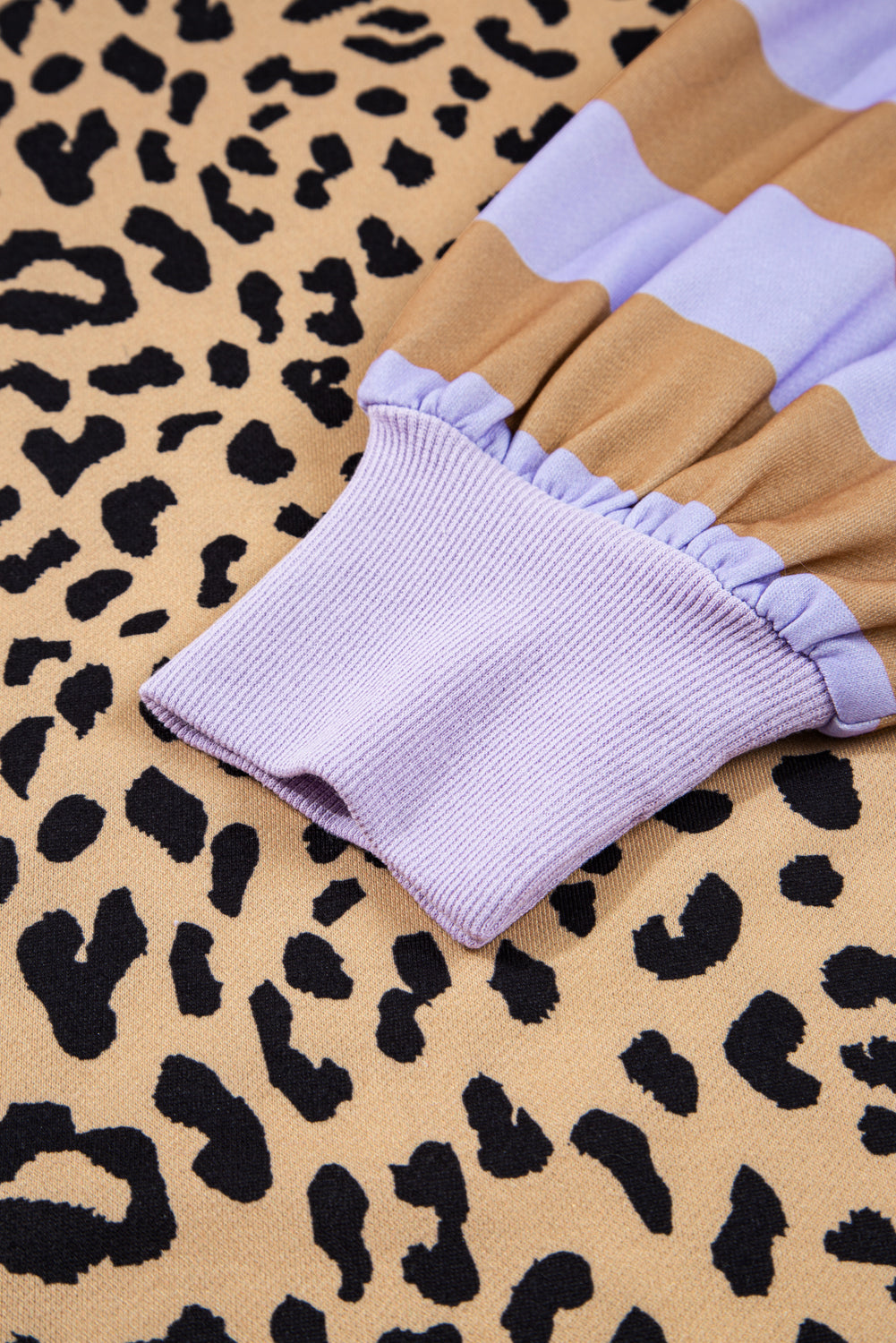Khaki Stripe Colorblock Leopard Oversized Sweatshirt