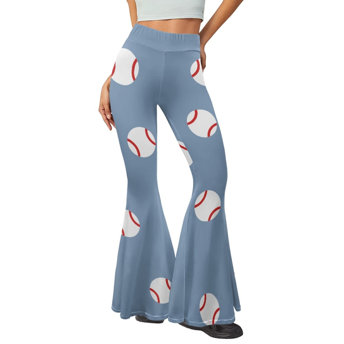 Women's Blue Baseball Fit and Flare Pants Casual Trousers