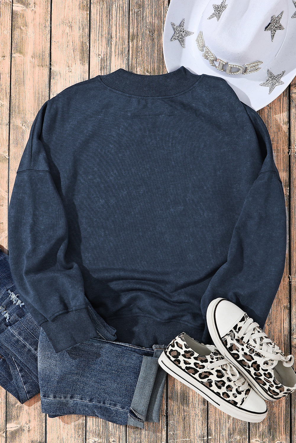Washed Sky Blue Drop Shoulder Crew Neck Sweatshirt