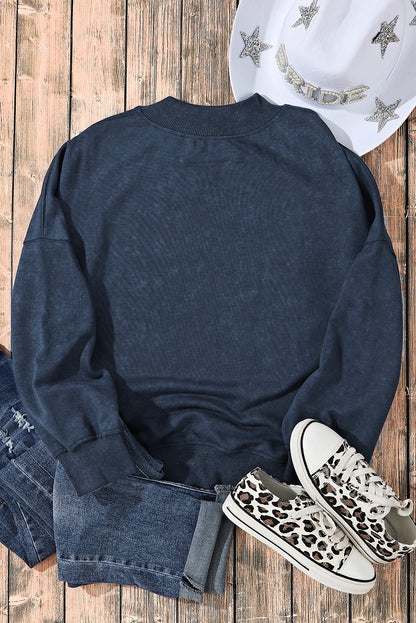 Washed Sky Blue Drop Shoulder Crew Neck Sweatshirt