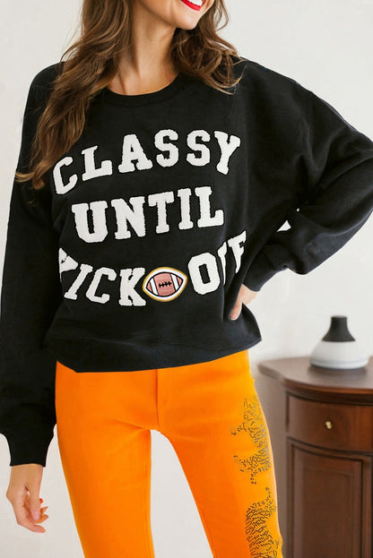 CLASSY UNTIL KICKOFF Football Graphic Oversized Sweatshirt