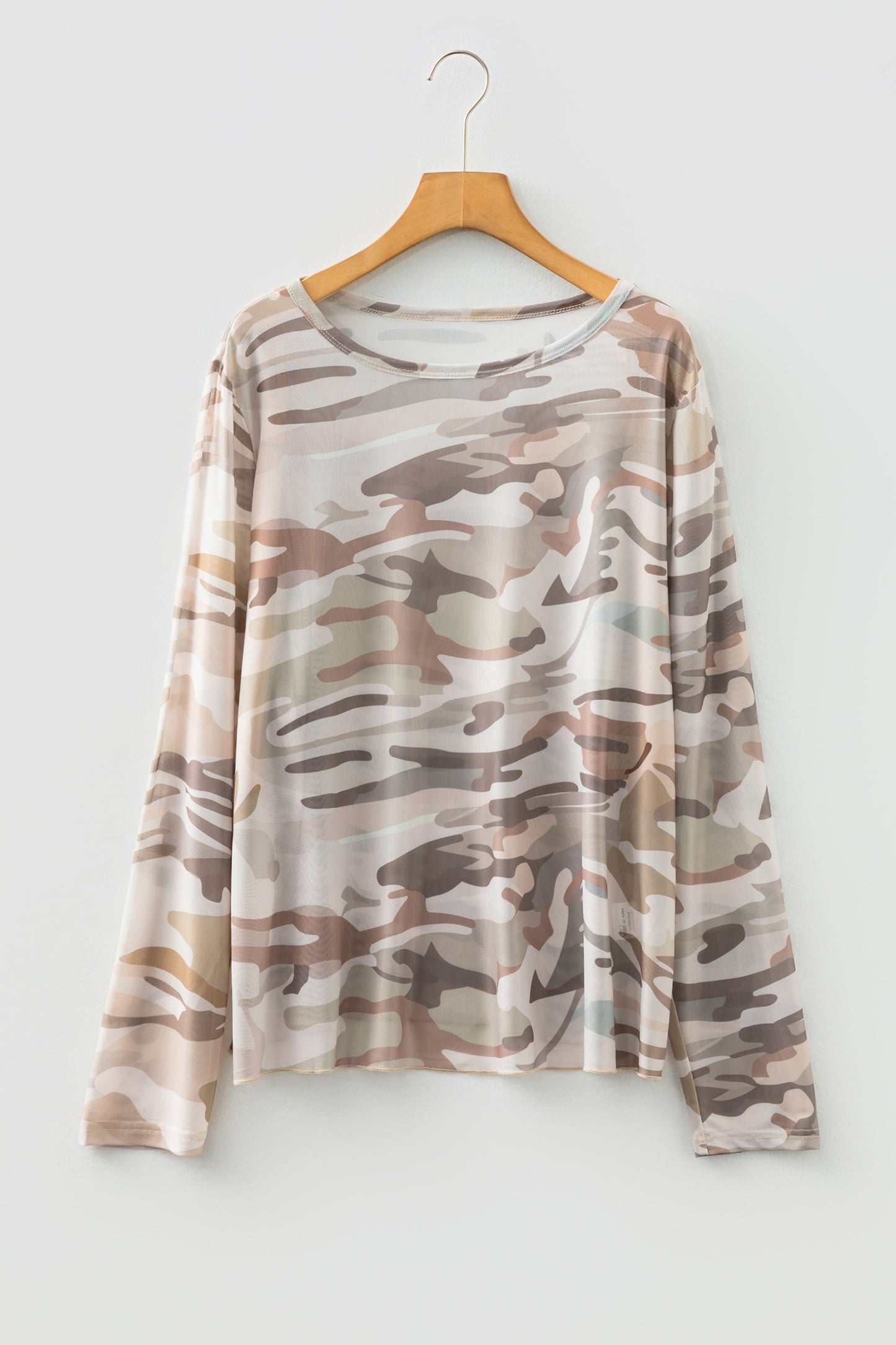 Plus Size Camo Mesh Long Sleeve Top Western Style