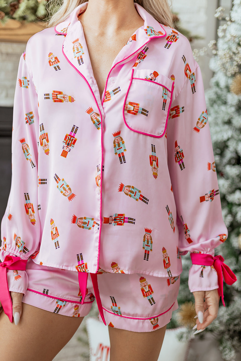 Print Silky 2pcs Christmas Pajama Set