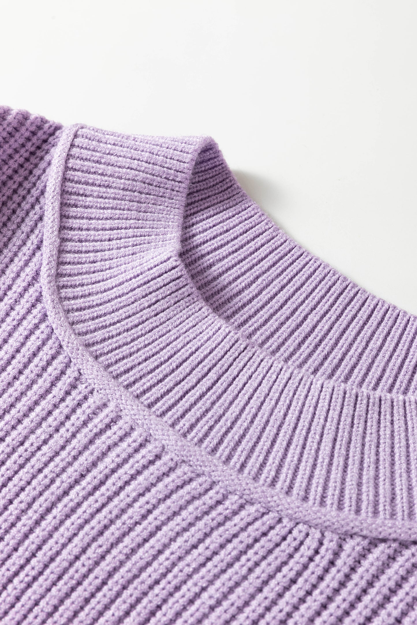 Orchid Purple Mock Neck Ribbed Knit Oversized Sweater Top