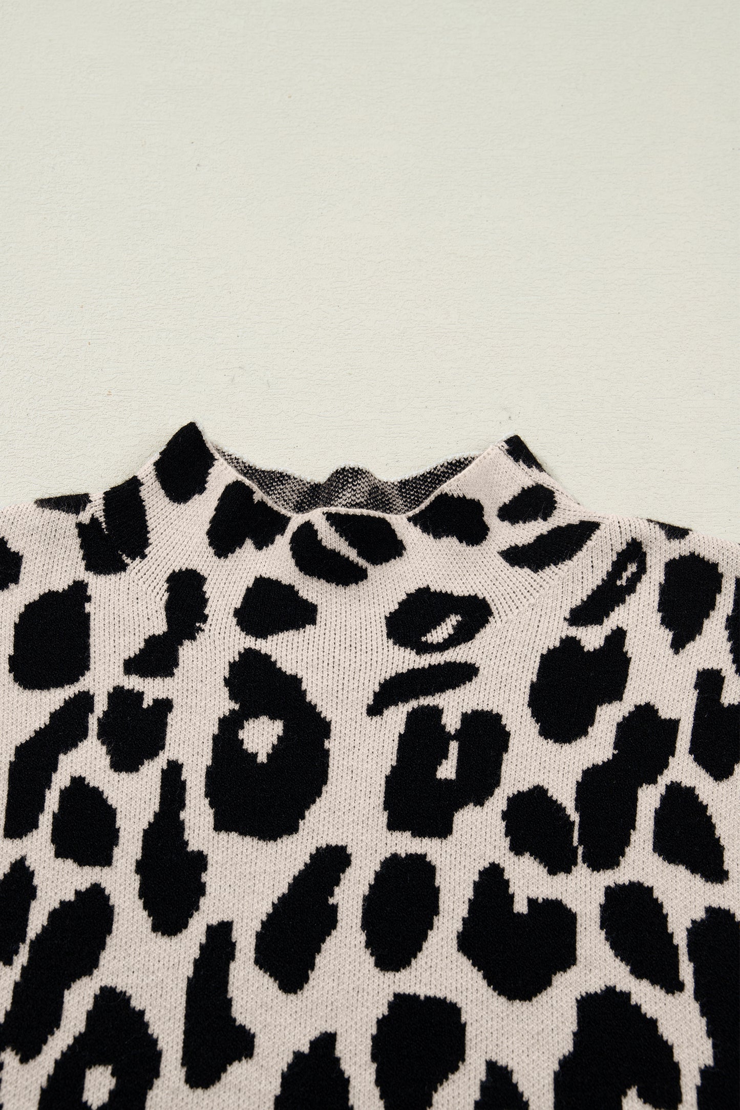 Leopard Print High Neck Short Sleeve Knit Top
