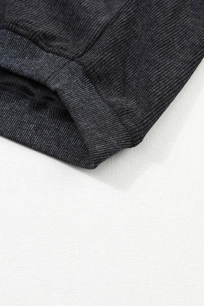 Customizable Solid Ribbed Knit Round Neck Casual PulloverSweatshirt