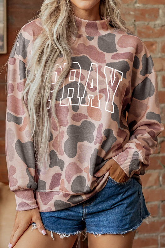 Camo PRAY Embroidered Graphic Oversized Sweatshirt