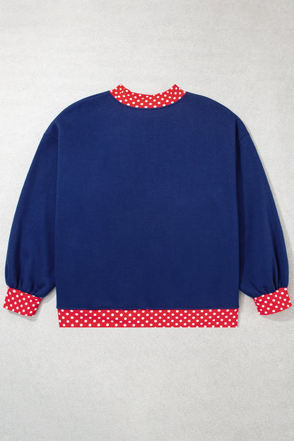 Polka Dot Trim Plus Size Crew Neck Tunic Sweatshirt