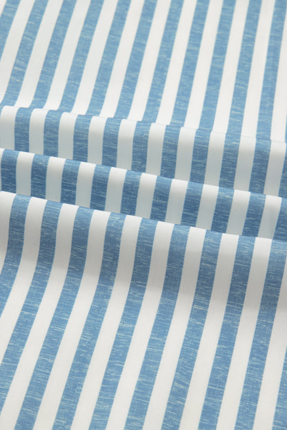 Sky Blue Striped Leopard Patchwork Cotton Plus Shirt
