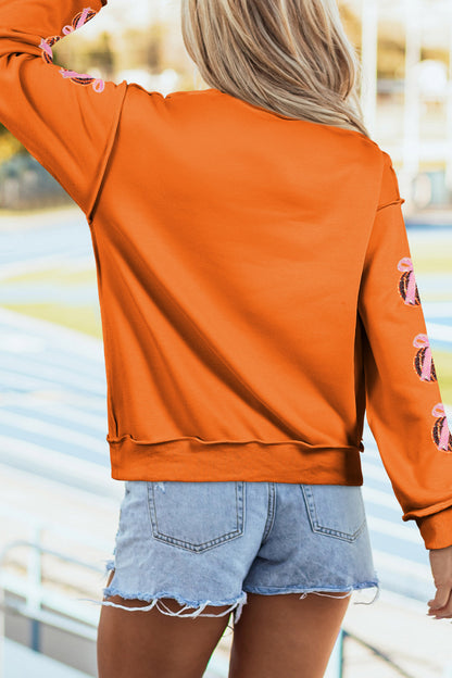 Sequin Pumpkin Bow Graphic Fall Sweatshirt
