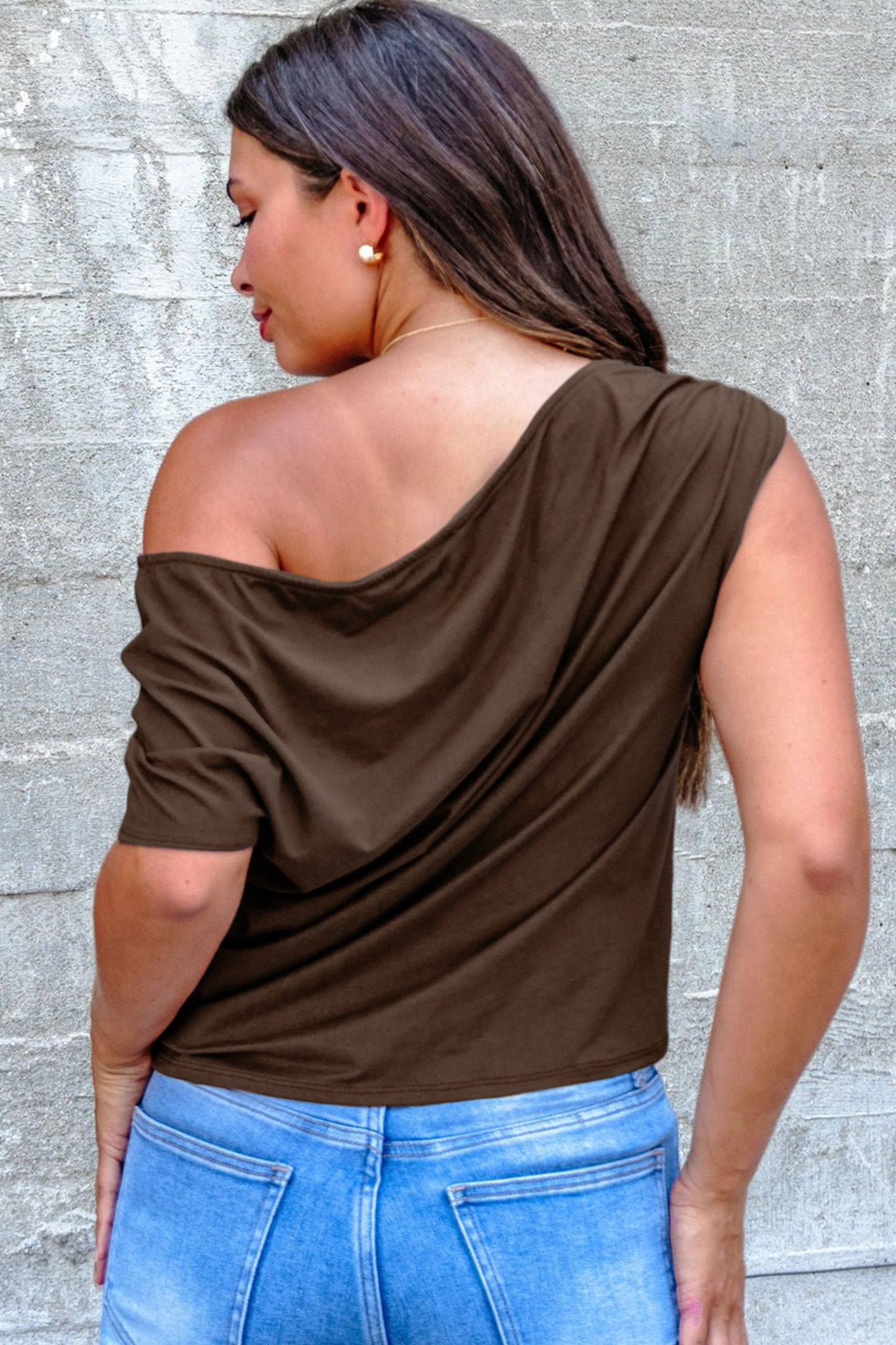 Pink Plus Size Asymmetric Neck Short Sleeve Blouse