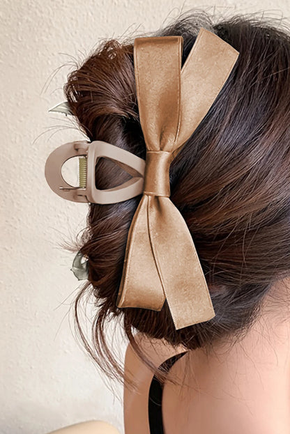 White Elegant Satin Bow Large Hair Claw Clip for Women