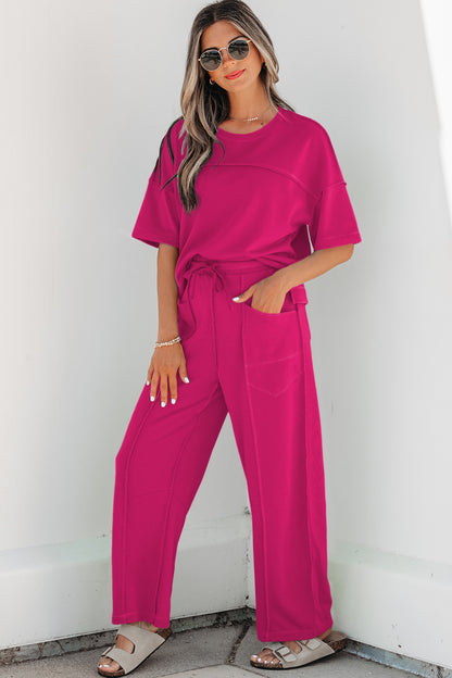 Boxy Tee and Wide Leg Pants Lounge Set Casual Outfit