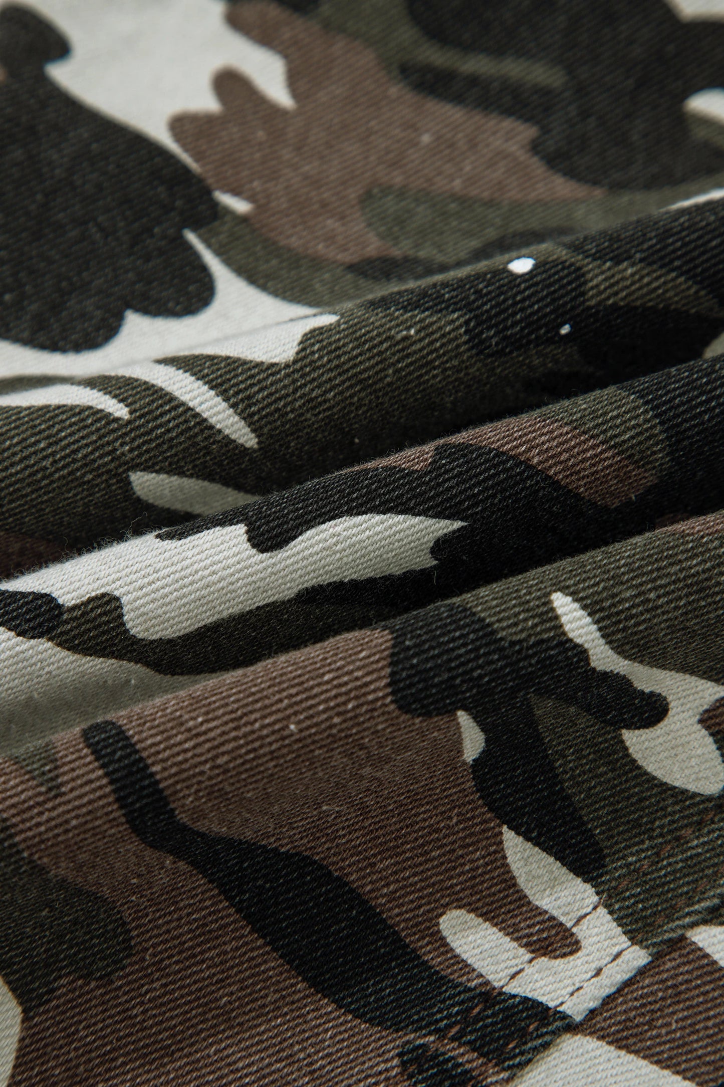 Green Camouflage Distressed Loose Fit Denim Pants