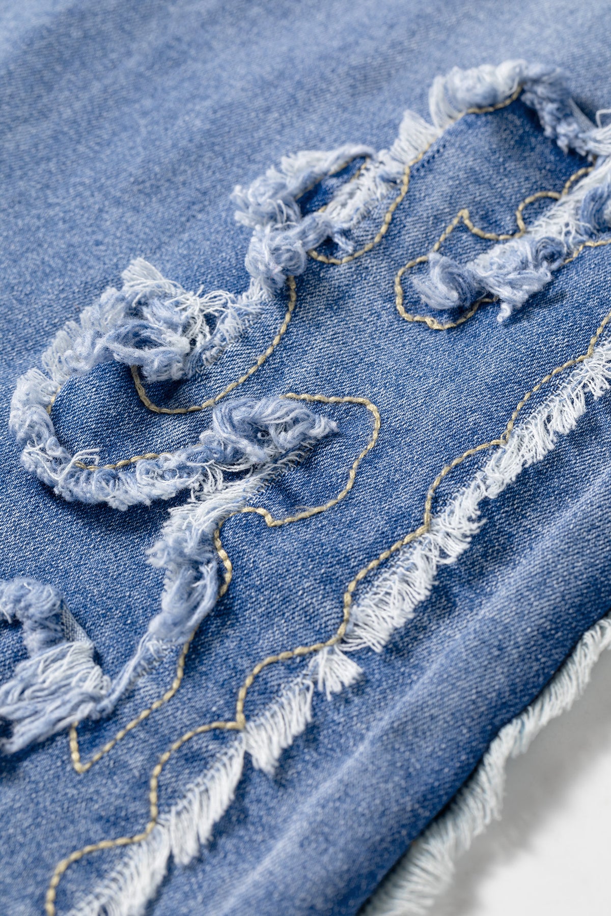 Western Embroidered Flare Jeans Frayed Hem Bootcut Denim