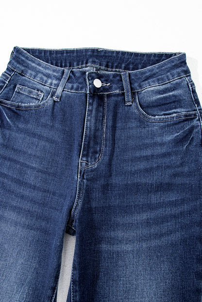 High Waist Flared Jeans with Raw Hem