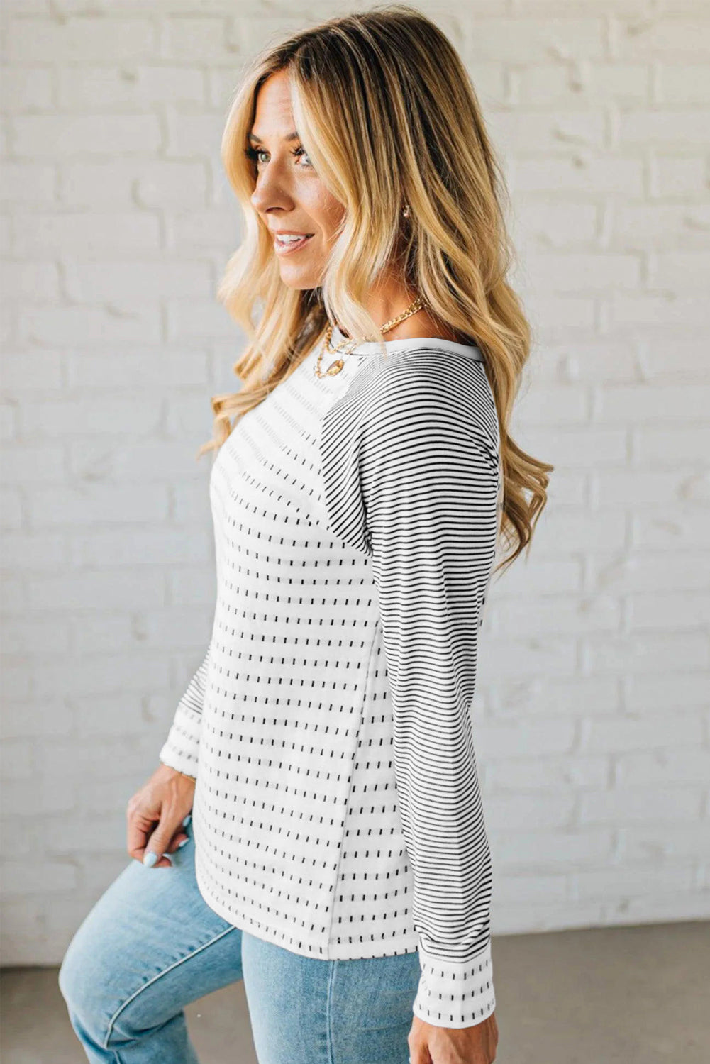 Striped Raglan Sleeve Color Block Long Sleeve Top