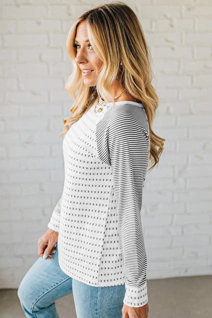 Striped Raglan Sleeve Color Block Long Sleeve Top