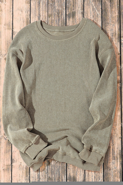 Black Ribbed Knit Crew Neck Oversized Sweatshirt