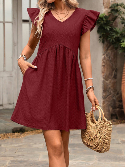 Floral Print V Neck Ruffle Sleeve Loose Blouse