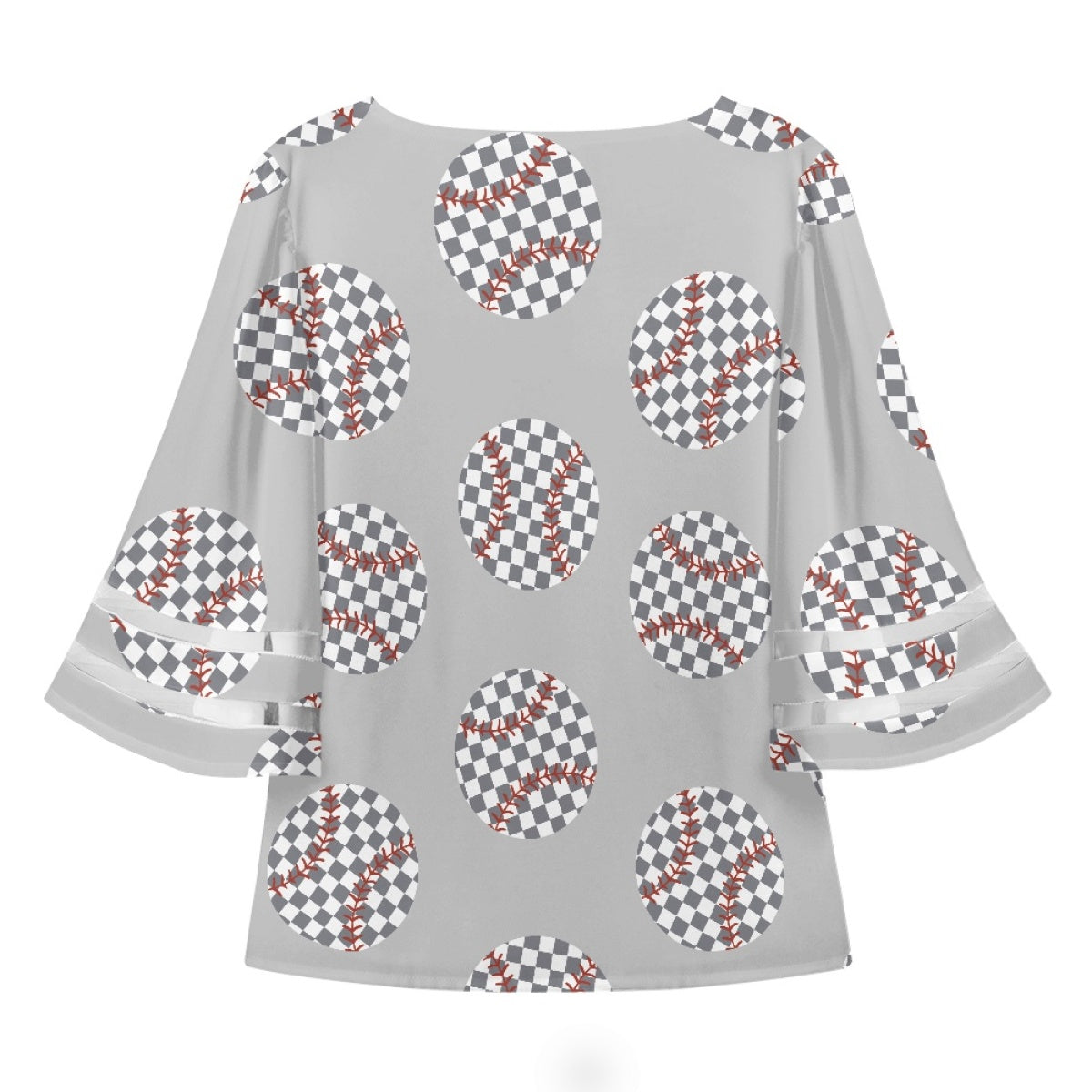 Baseball Lace Trim Chiffon Top Checkerboard Pattern