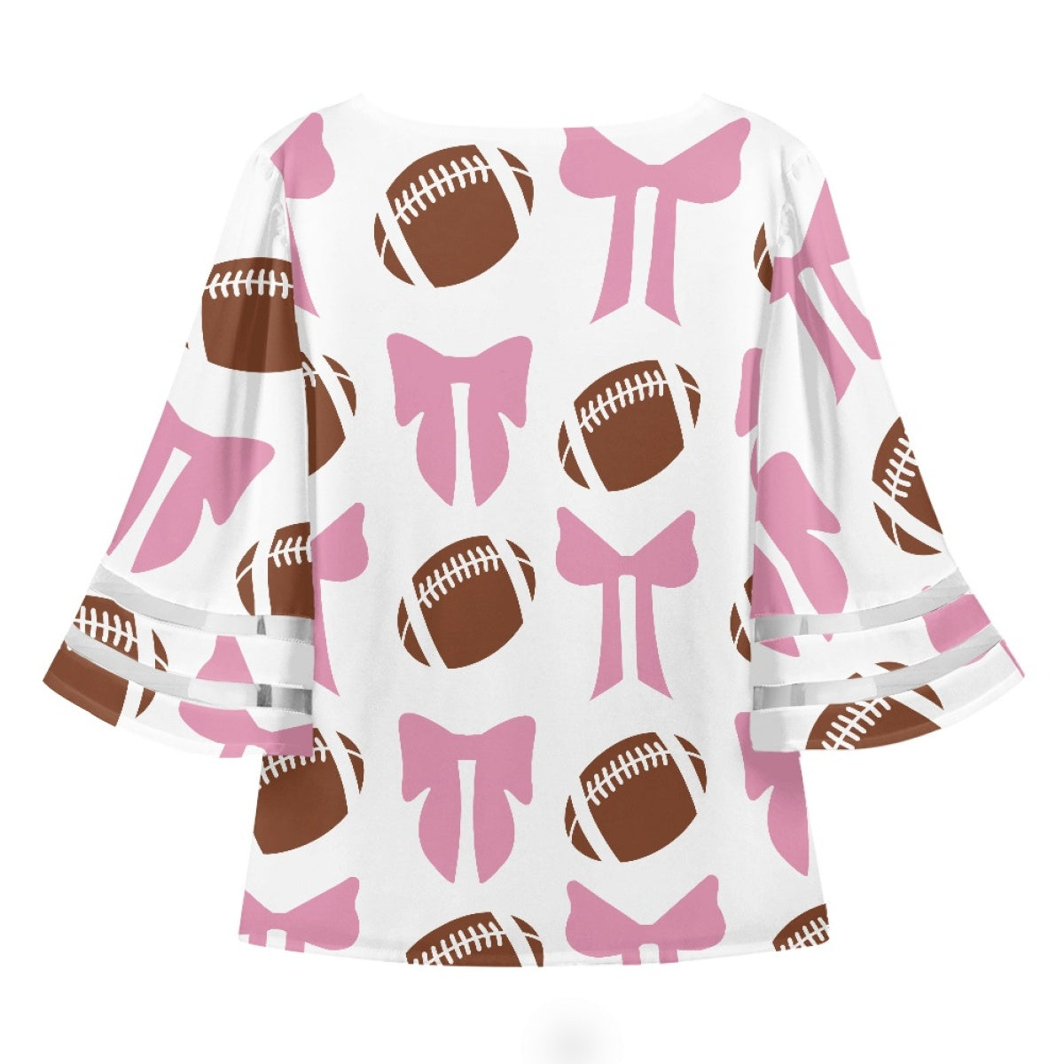 White on Pink Bow Rugby Lace Trim Chiffon Top