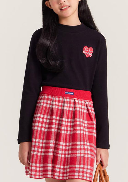 Girls Mock Neck Thermal Top Embroidered Long Sleeve Tee