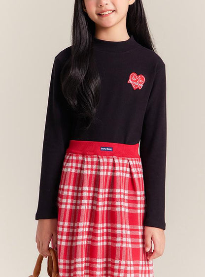 Girls Mock Neck Thermal Top Embroidered Long Sleeve Tee