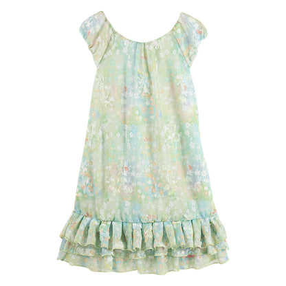 Girls Floral Puff Sleeve Holiday Dress with Scarf