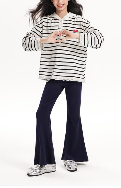 Girls Flared Pants with Skirt Overlay and Logo Embroidery