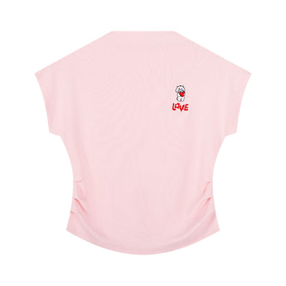 Girls Embroidered Mock Neck Short Sleeve Summer T-Shirt