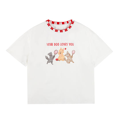 Kids White Dog Graphic Tee with Cute Logo